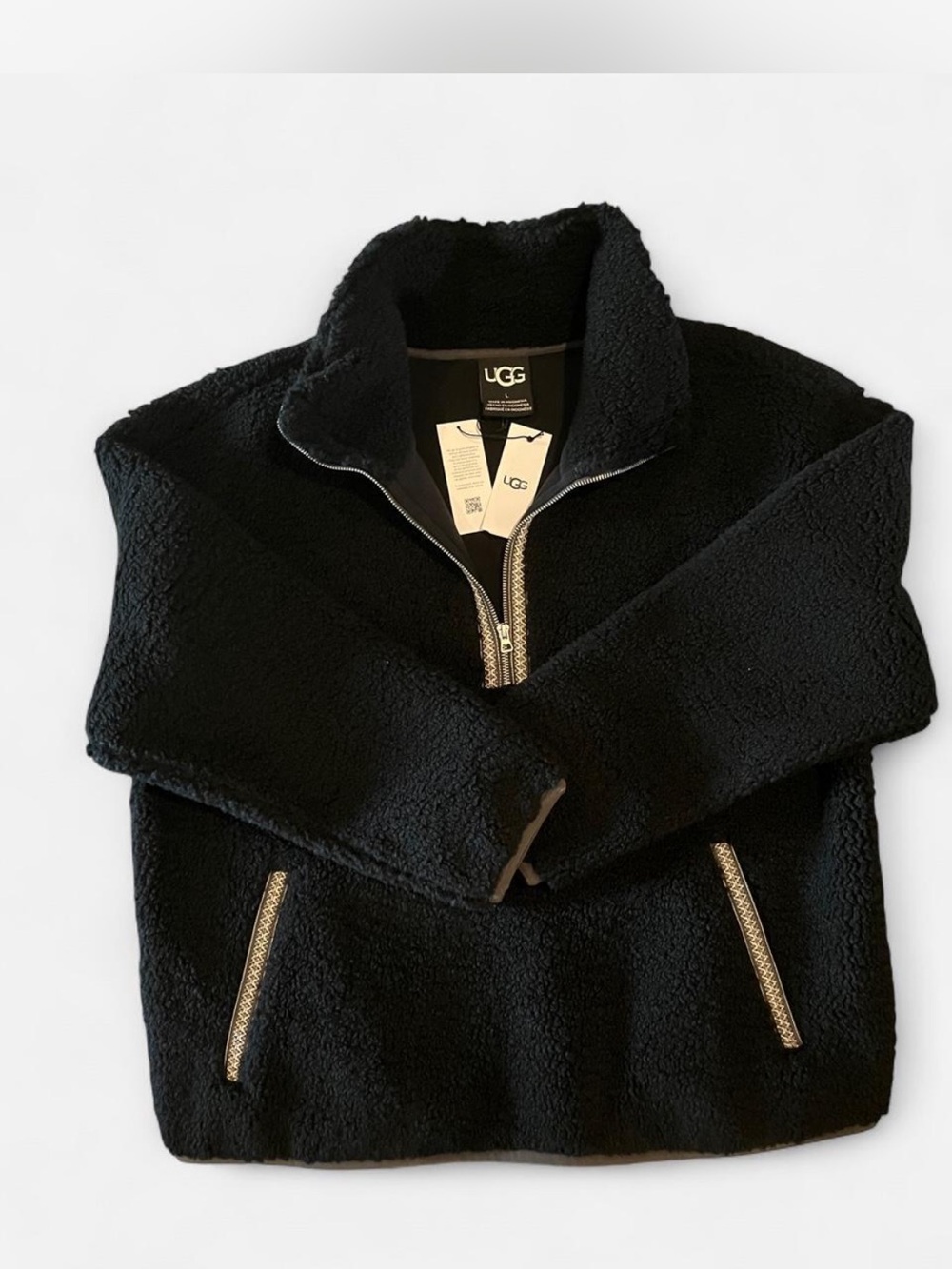 NWT UGG Men's UGGbraid Sherpa Fleece Half-Zip Jacket Black Size L